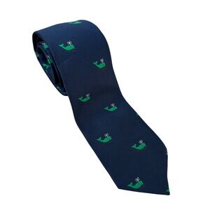 Lands' End Vintage Classic Blue Tie with Green Whale Design